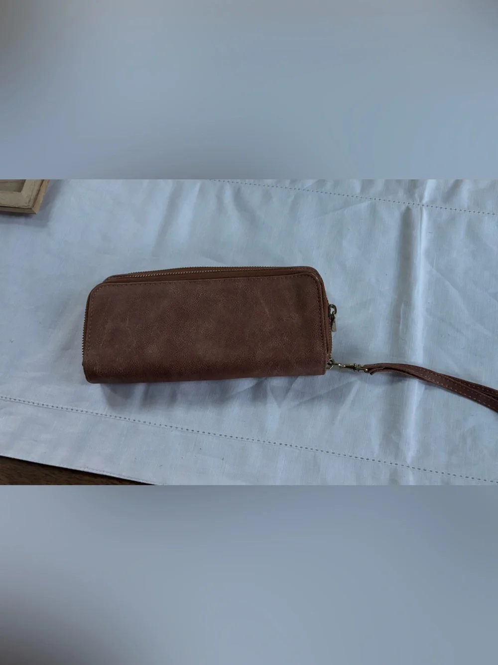 Women’s Zip-Around Wallet in Faux Leather Brown with Wristlet